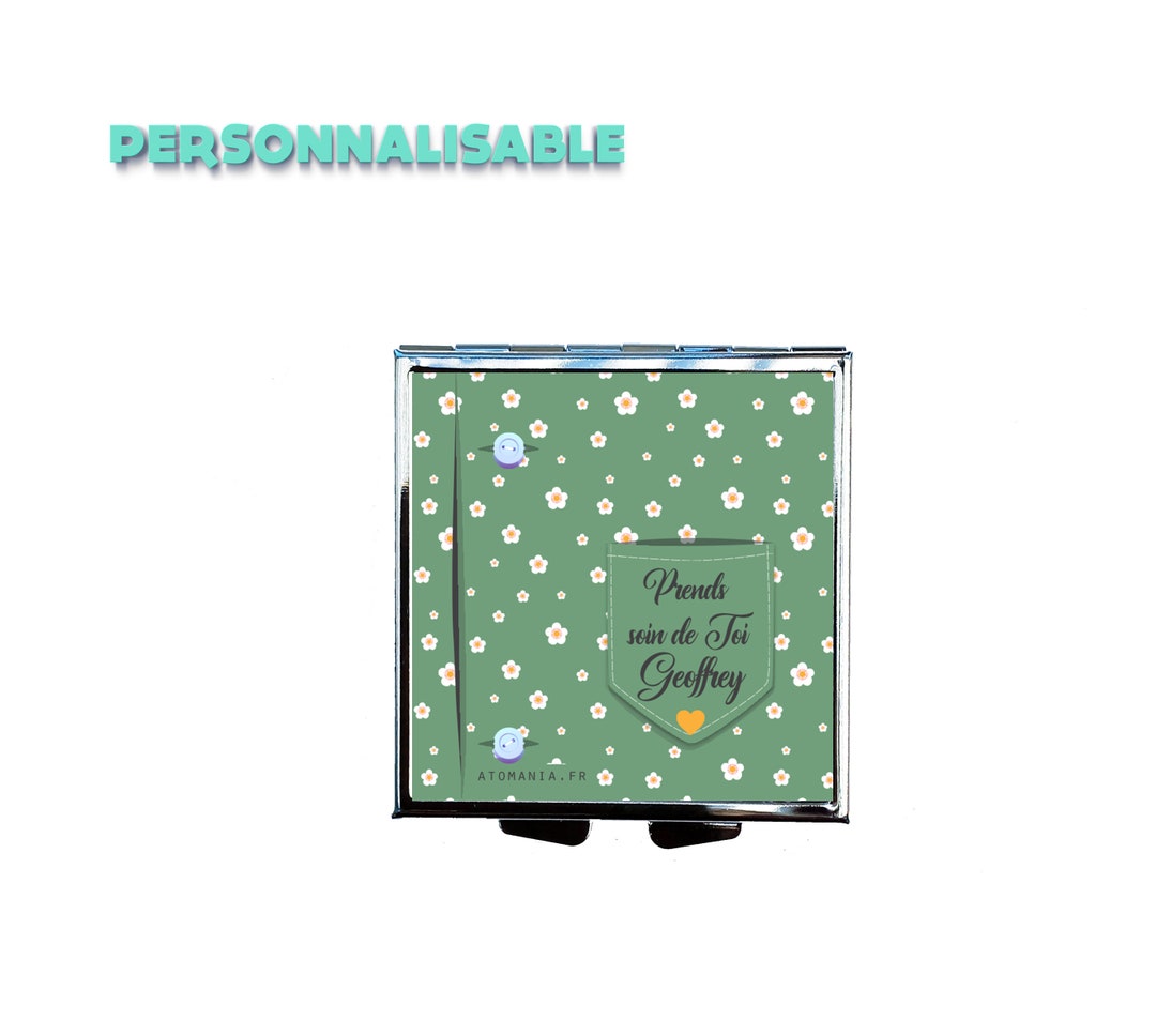 Boîte à Pilules Personnalisable Avec Prénom Ou Texte - Réf. 22, Couleur Argentée - Fabriqué En France
