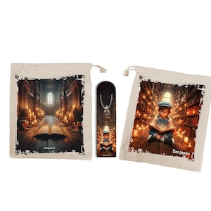 Mochila y marcapáginas personalizados "Lectura Mágica" para niños, un regalo único para jóvenes lectores.