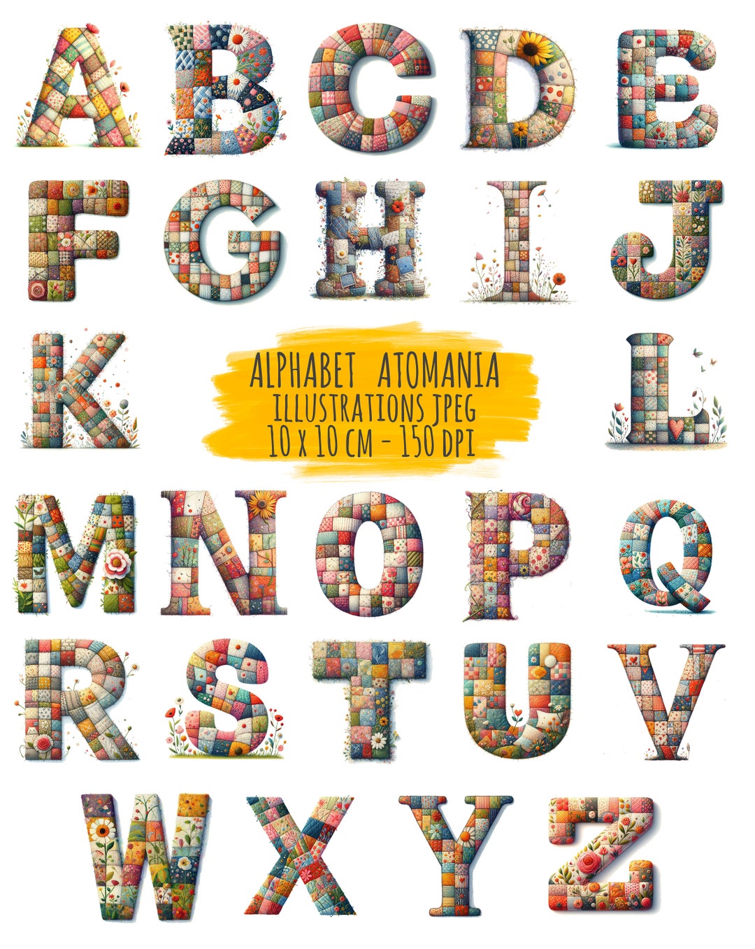 Alphabet Patchwork Digital Art, Atomania - Etsy