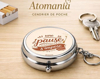 Funny pocket ashtray “Take a break” – Odor proof stainless steel – Portable smoker gift – Unique accessory – Atomania