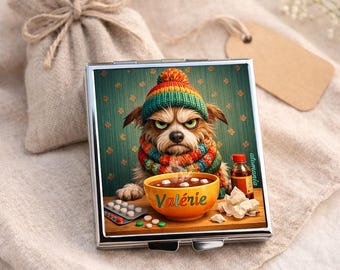 Pilulier Personnalisé Chien Grognon “Chien ça va pas” – Boîte à Médicaments Métal – Cadeau Amoureux des Chiens – Pilulier Prénom Original