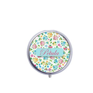 Cenicero de bolsillo floral Atomania, metal plateado - Diámetro 5 cm - Accesorio práctico y chic, hecho a mano en Francia, con llavero.