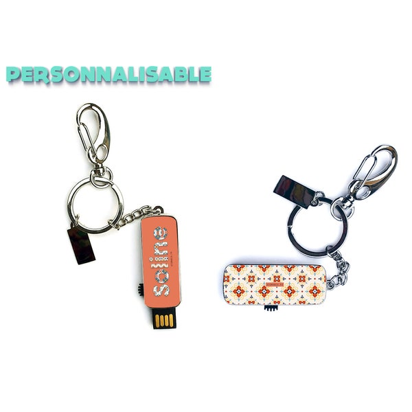 Clé USB Porte-clé Personnalisable au Prénom de Votre Choix - Rouge et Multicolore, 16 Go