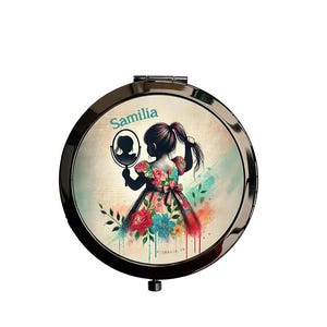 Espejo de bolsillo personalizable "Niña" - Regalo único para la pequeña coqueta, hecho a mano