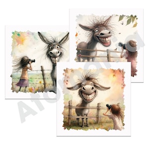 Happy Donkey, ânes heureux de prendre la pose, téléchargement numérique, carterie, Digital art, Scrapbooking, JPG et PDF, 3 formats, HD