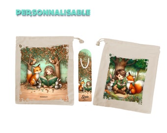 “Reading in the Forest” book bag with customizable bookmarks! Immerse yourself in an enchanted universe for magical reading moments