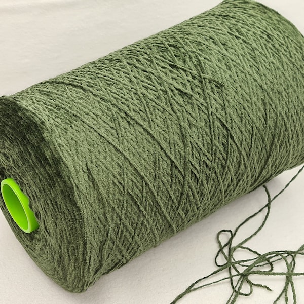 1,6  kgs soft yarn Chenille yarn green Nm 4 100% cotton knitting Crochet on the cone