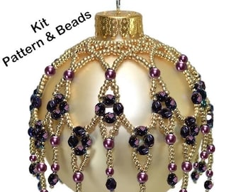 Purple Kit w/Pattern** Easy beaded ornament dripping with Czech Fire Polished - Cathedral Windows - Beads & Pattern