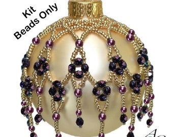 Purple Kit** Easy beaded ornament dripping with Czech Fire Polished - Cathedral Windows - Beads only