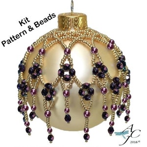 Purple Kit w/Pattern** Easy beaded ornament dripping with Czech Fire Polished - Cathedral Windows - Beads & Pattern