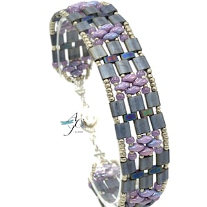Left Handed! This sleek with an industrial vibe bracelet is woven using tilas, half tilas and superduos called Cityscapes! PDF Pattern