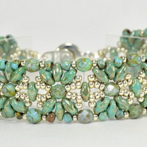 Exotic Flower/Starburst Superduo & Firepolish bracelet - Road to Marrakesh - PDF Beading Pattern