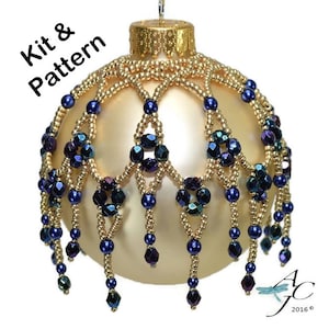 Blue Kit w/Pattern** Easy beaded ornament dripping with Czech Fire Polished - Cathedral Windows - Beads & Pattern