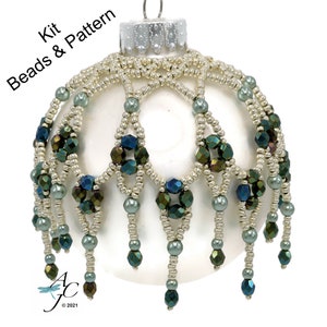 Green Kit w/Pattern** Easy beaded ornament dripping with Czech Fire Polished - Cathedral Windows - Beads & Pattern