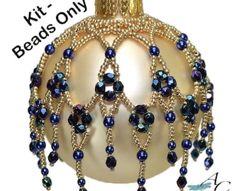 Blue Kit** Easy beaded ornament dripping with Czech Fire Polished - Cathedral Windows - Beads only