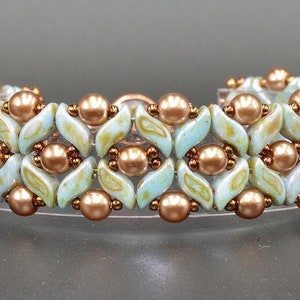 StormDuos and Pearls create this easy but elegant lattice looking bracelet - PDF Beading Pattern