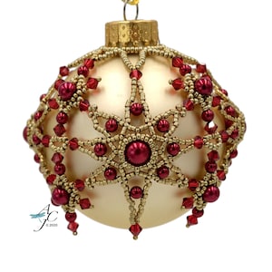 Sparkling Stars of Bicones, Delicas and Pearls explode all over this ornament aptly named Star of Wonder - PDF Beading Pattern