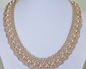 Pearl and Swarovski crystal netted/lace necklace for wedding, prom or formal wear. Queen Elizabeth