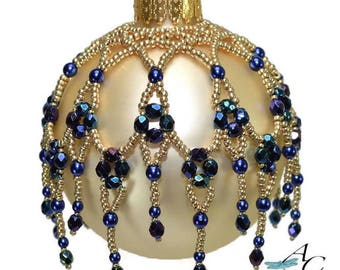 Easy beaded ornament dripping with Swarovski bicones or Czech Fire Polished - Cathedral Windows - PDF Beading Pattern