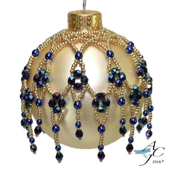 Easy beaded ornament dripping with Swarovski bicones or Czech Fire Polished - Cathedral Windows - PDF Beading Pattern