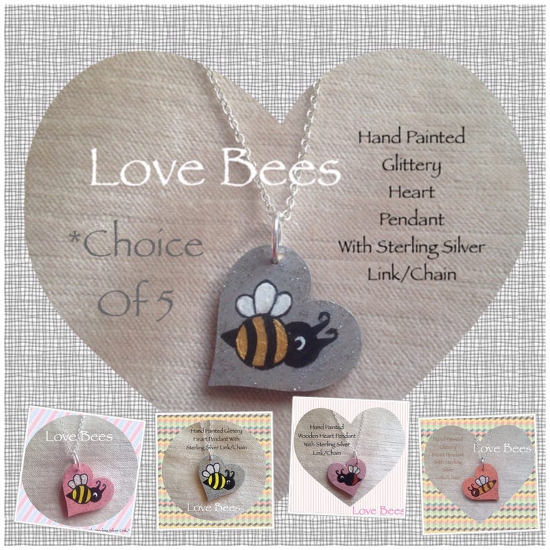 Love Bees Metallic Honeybee Rustic Wooden Brooch *Hand Painted