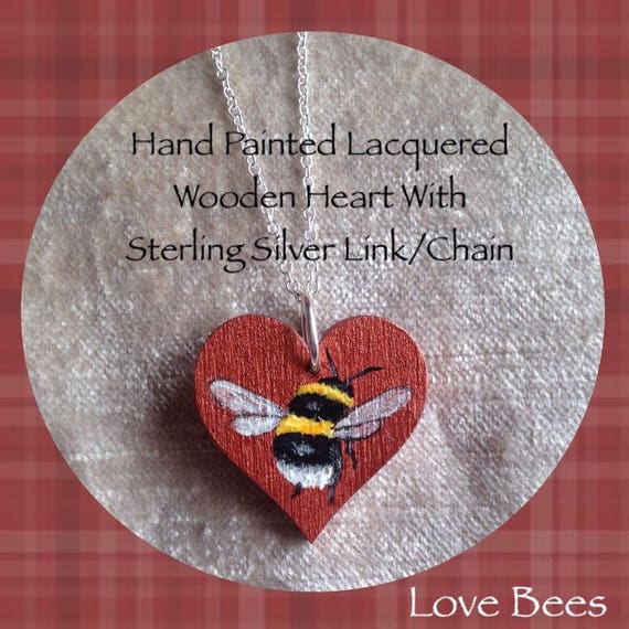 Love Bees Metallic Honeybee Rustic Wooden Brooch *Hand Painted