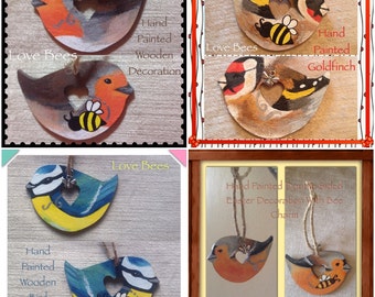 Love Bees Birds & Bees Hand Painted Decoration Choice Of Designs