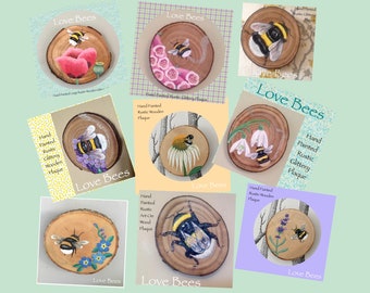 Love Bees RustIc Wooden Bumblebee Plaques *Choice Of 9 (Bee Friendly Flowers)