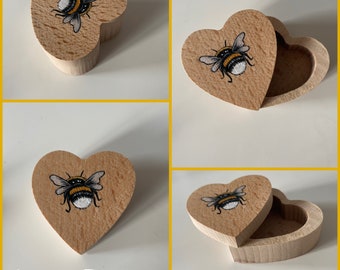Love Bees Busy Bee Mini Heart Trinket Box With Swing Lid - Hand Painted