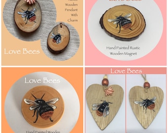 Love Bees Wooden/Slate  Red-Tailed Bumblebee Decorations, Magnet & Brooch  - Hand Painted *Choice Of 4