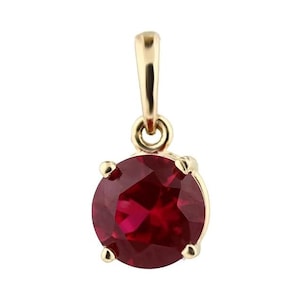 14K Yellow Gold 6mm Round Lab Created Ruby Basket  Pendant  Dainty Solitaire Birthstone Jewelry Gift for Her