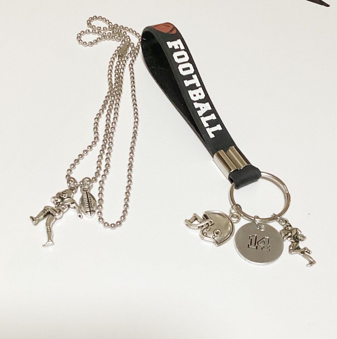 Football Keychain and Necklace Set Football Player Gift Etsy