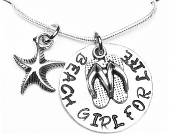 Beach Necklace, Beach Gift, Beach Girl for Life  Necklace, Handstamped Beach Necklace, Custom Beach Necklace, Beach Lover, Beach