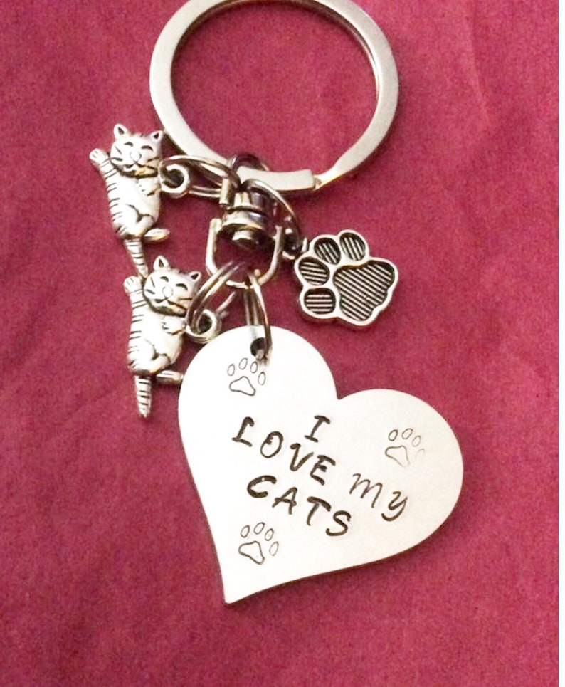 I Love my Cats Keychain Handstamped Cat Keychain Personalized Cat Keychain Cat Gift Custom Cat Keychain Cat Lover Keychain