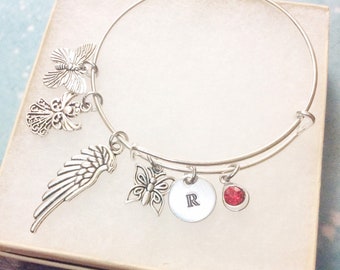 Memorial Angel bracelet personalized custom angel bracelet handstamped jewelry birthstone jewelry condolence gift