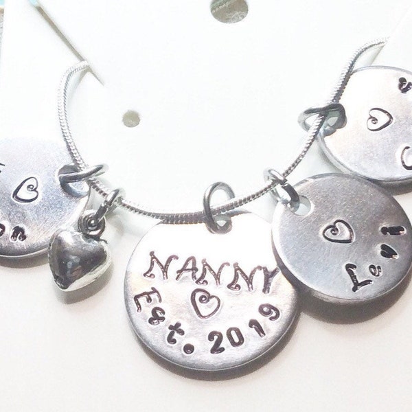 Nanny necklace, personalized nanny necklace, mom necklace, mom gift, grandma necklace, custom grandma necklace, Handstamped Jewelry