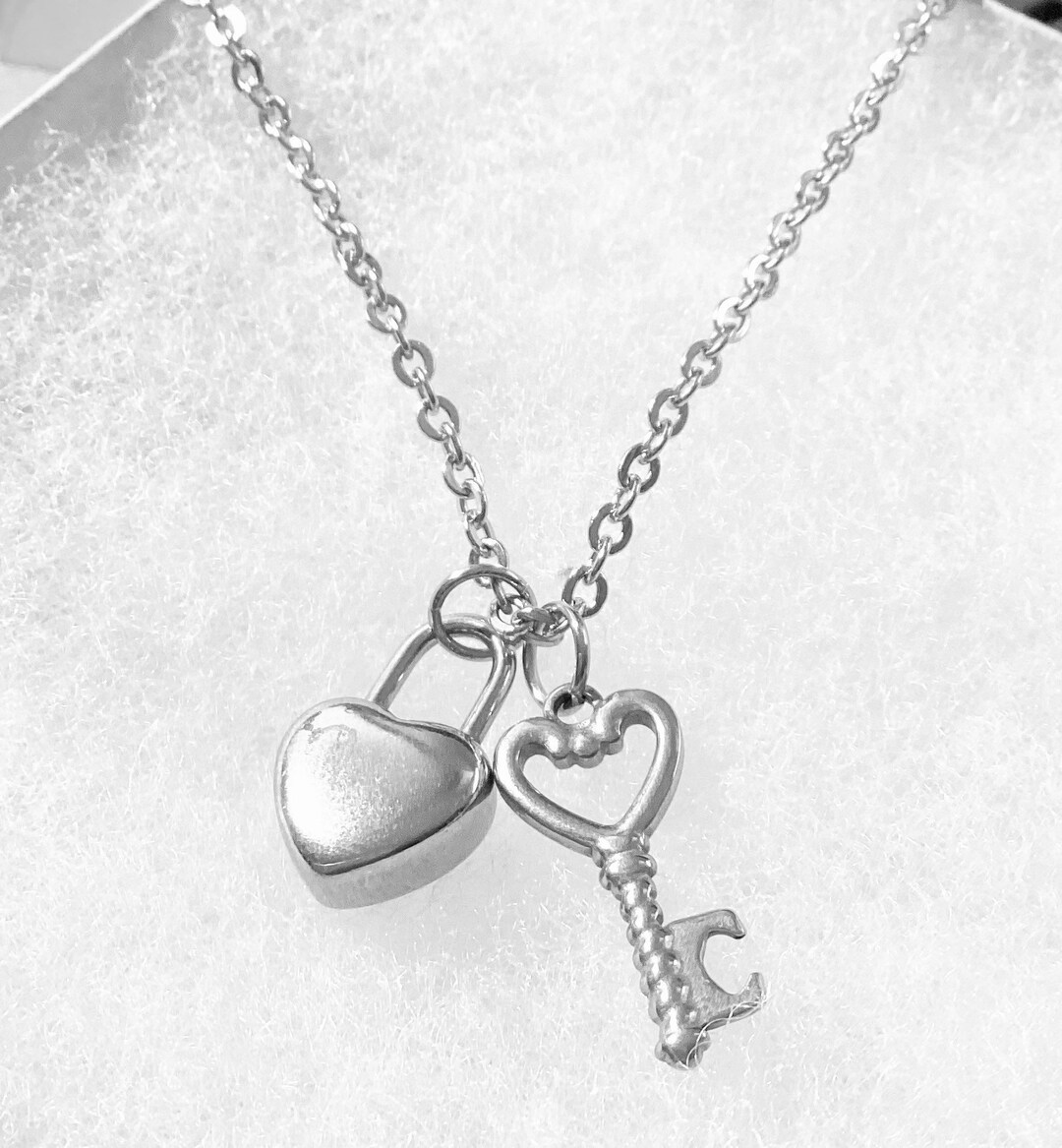 Heart Lock and Key Charm Necklace Heart and Key Charms Gift Etsy