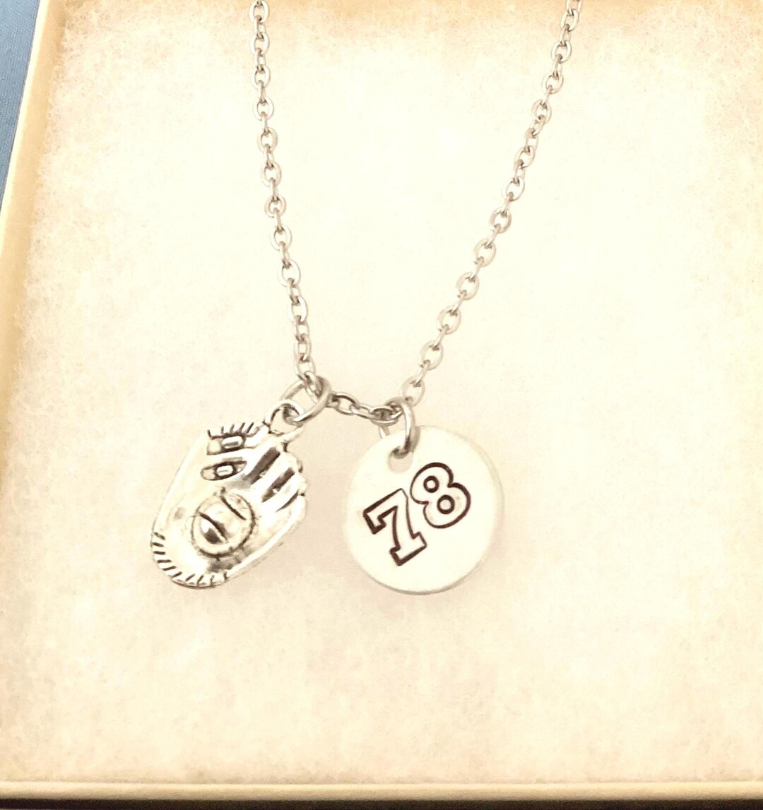 Custom Baseball Number Necklace, Hand Stamped Charm, Sports Gift - Etsy