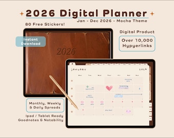 2026 Digital Planner – Minimalist Cosy Brown, Hyperlinked Monthly, Weekly, Daily Spreads (PDF Download)