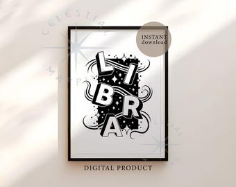 Libra Zodiac Printable Wall Art – Astrology Typography Poster, Libra Star Sign Print (Digital Download)