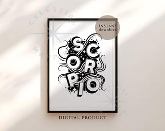 Scorpio Zodiac Printable Wall Art – Astrology Typography Poster, Scorpio Star Sign Print (Digital Download)