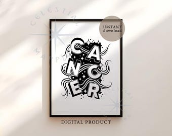 Cancer Zodiac Printable Wall Art – Astrology Typography Poster, Cancer Star Sign Print (Digital Download)