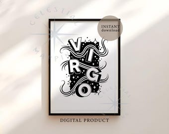 Virgo Zodiac Printable Wall Art – Astrology Typography Poster, Virgo Star Sign Print (Digital Download)