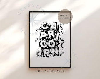 Capricorn Zodiac Printable Wall Art – Astrology Typography Poster, Capricorn Star Sign Print (Digital Download)