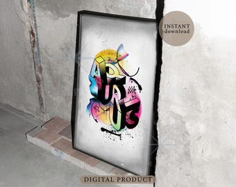 Aquarius Zodiac Printable Wall Art – Astrology Isometric Poster, Aquarius Star Sign Print (Digital Download)