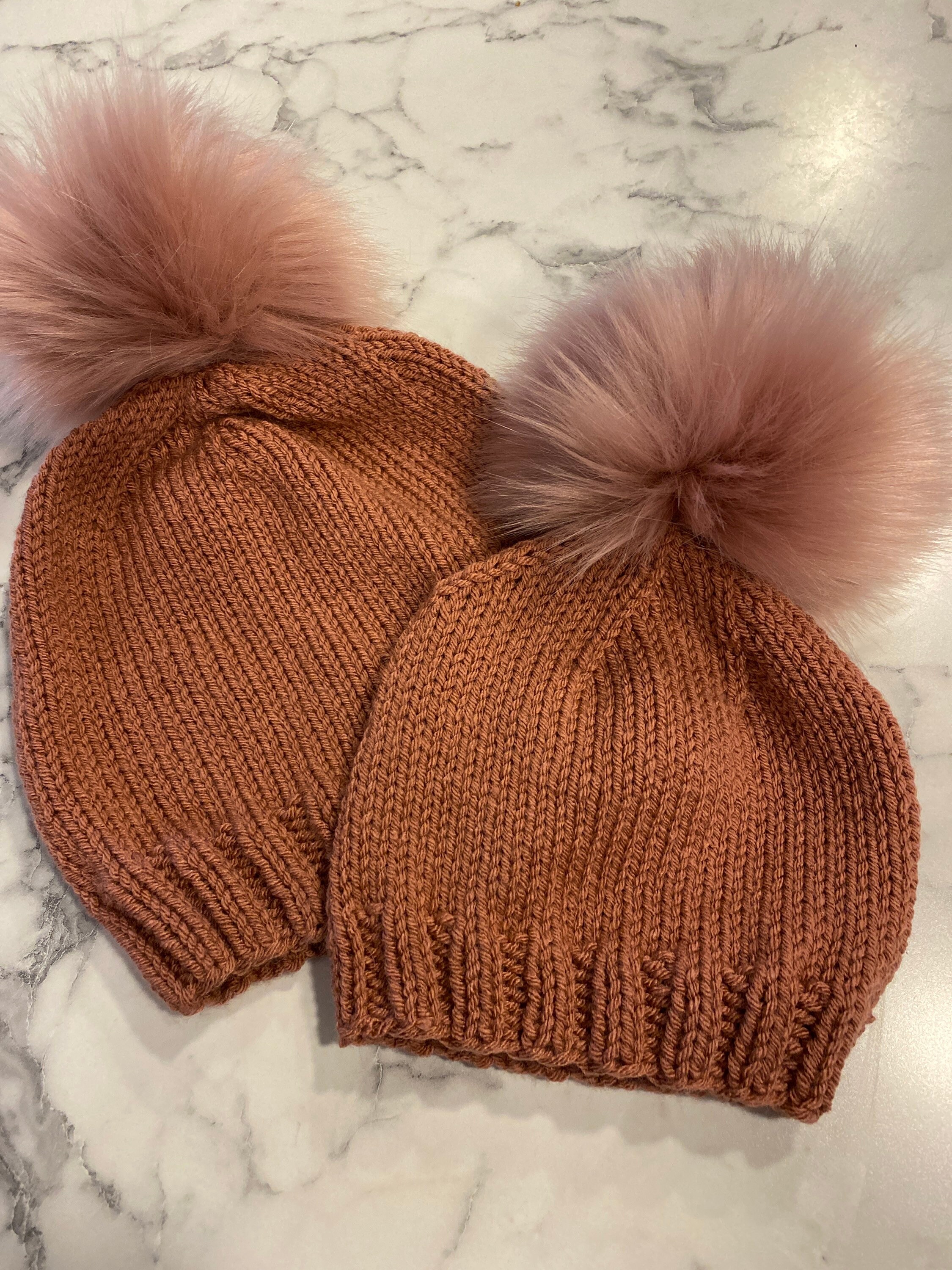 Faux Fur Pom Pom Beanie Set 