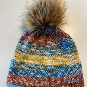 Youth Knit Double Brim Beanie / Double Brim Beanie / Luxury Pom / Faux Fur Pom Pom Beanie / Hand Knit Beanie / Knit Beanie / Winter Hat