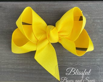 Hair Bows for Girls-Hair Bows for Babies-Small Boutique Hair Bow-Yellow Solid Color Hair Bow-Yellow Hair Bow-Hair Bows for Toddlers