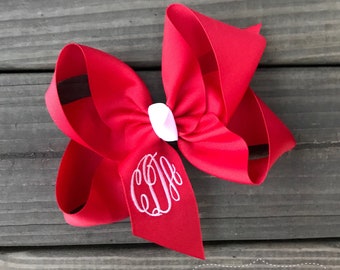 Red Monogrammed Hairbow-Monogram Hairbow-Initial Monogram Hair Bow-Red Bow-Boutique Hair Bow-Blissful Bows and Sews-Personalized Bow