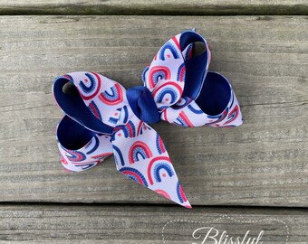 Hair Bows for Girls-Forth of July Hair Bow-Hair Bow for Toddler-Summer Hair Bow-Small Girls Bow-Small Girls Hairbow-Small Double Ribbon Bow